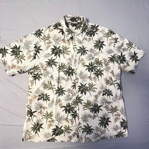 St John's Bay Island Style Hawaiian Shirt Mens 3XLT Beige Palm Tree Print Cotton